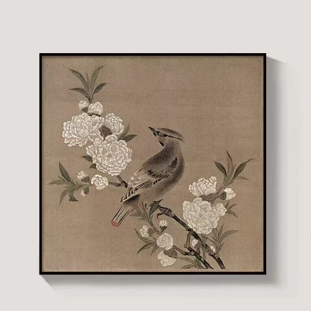 New Chinese Floral & Bird Wall Art – Timeless Elegance for Tea Rooms and Living Spaces(50*50cm)
