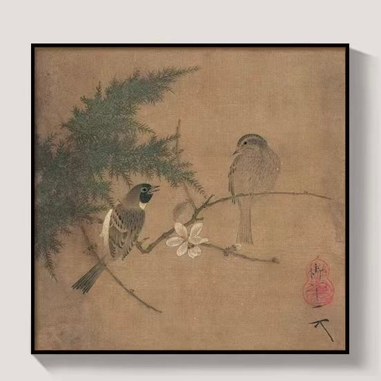 New Chinese Floral & Bird Wall Art – Timeless Elegance for Tea Rooms and Living Spaces(50*50cm)