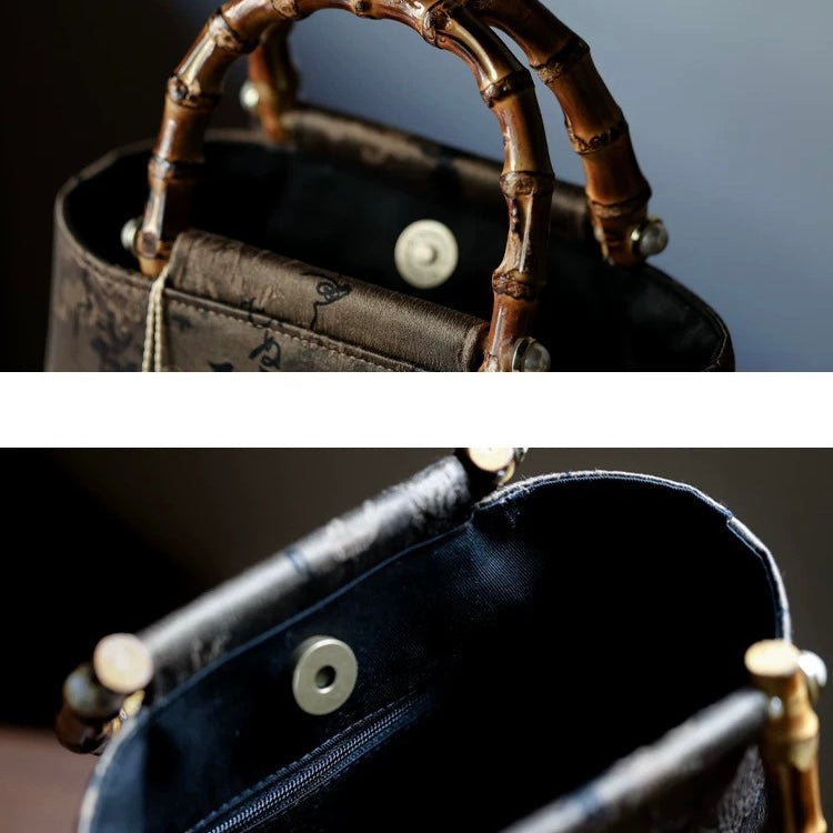 Yaji Xiangyunsha Bamboo Handle Clutch – Classic Chinese Qipao & Hanfu Handbag