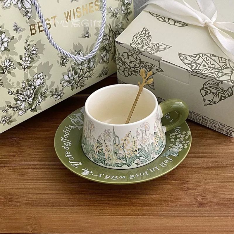 Lily of the Valley Ceramic Mug & Saucer Set – Premium Gift Box