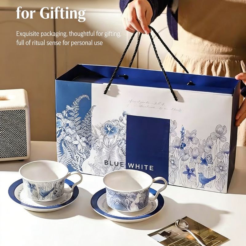 Sheli Blue & White Porcelain Coffee Cup & Saucer Set – Elegant Chinese Ceramic Gift