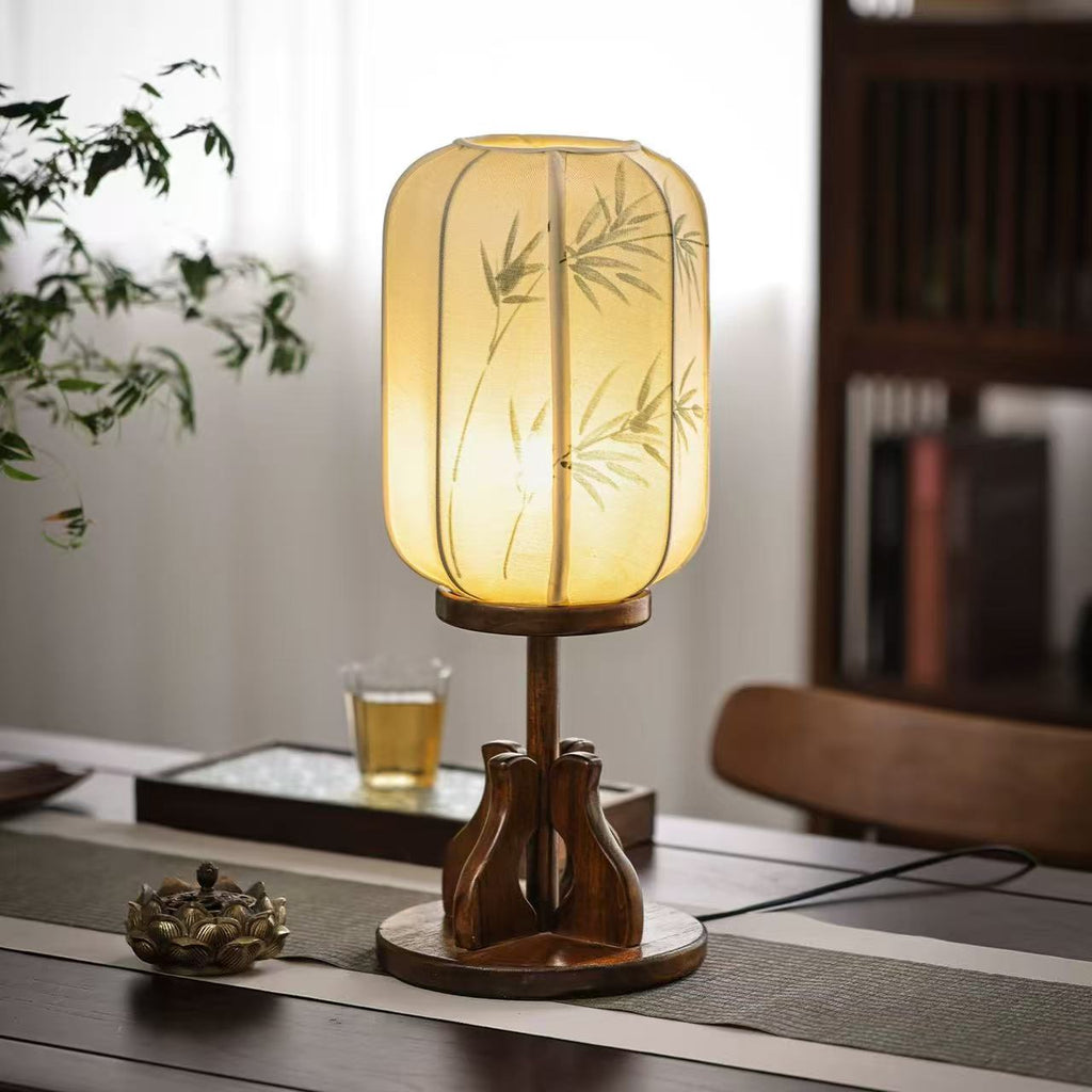 YiLi Retro New Chinese Style Solid Wood Table Lamp – Zen & Wabi-Sabi Bedside Atmosphere Light