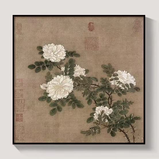 New Chinese Floral & Bird Wall Art – Timeless Elegance for Tea Rooms and Living Spaces(50*50cm)
