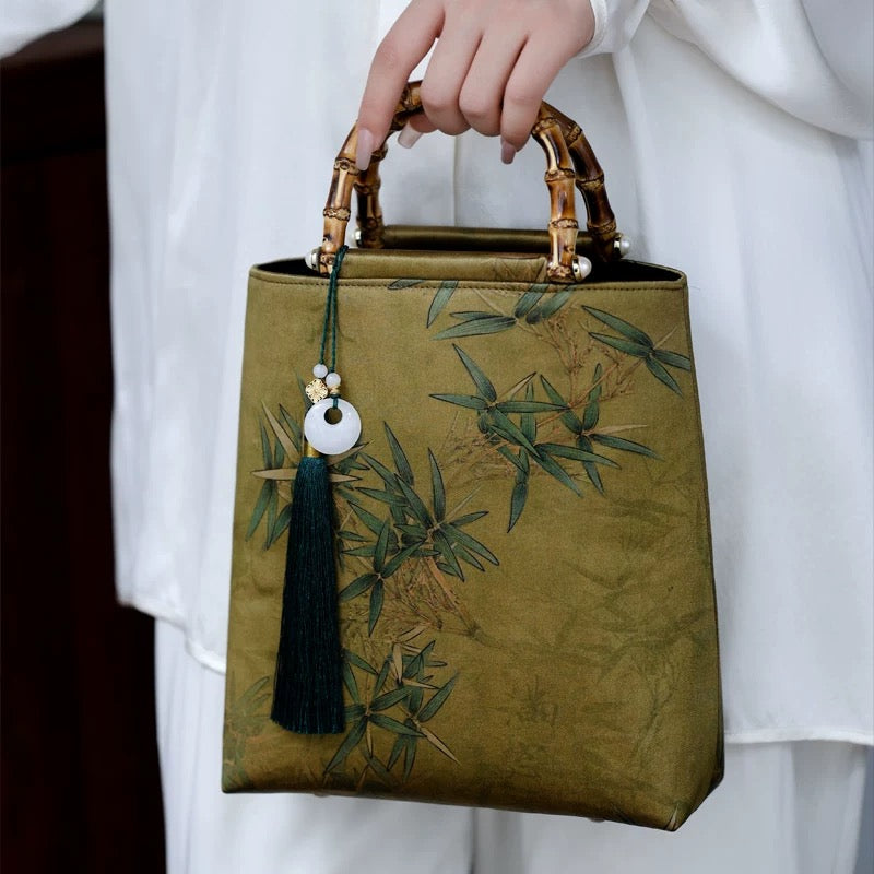 Yaji Xiangyunsha Bamboo Handle Clutch – Classic Chinese Qipao & Hanfu Handbag