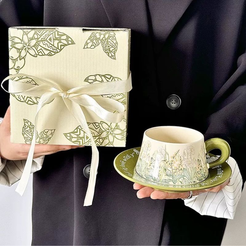Lily of the Valley Ceramic Mug & Saucer Set – Premium Gift Box