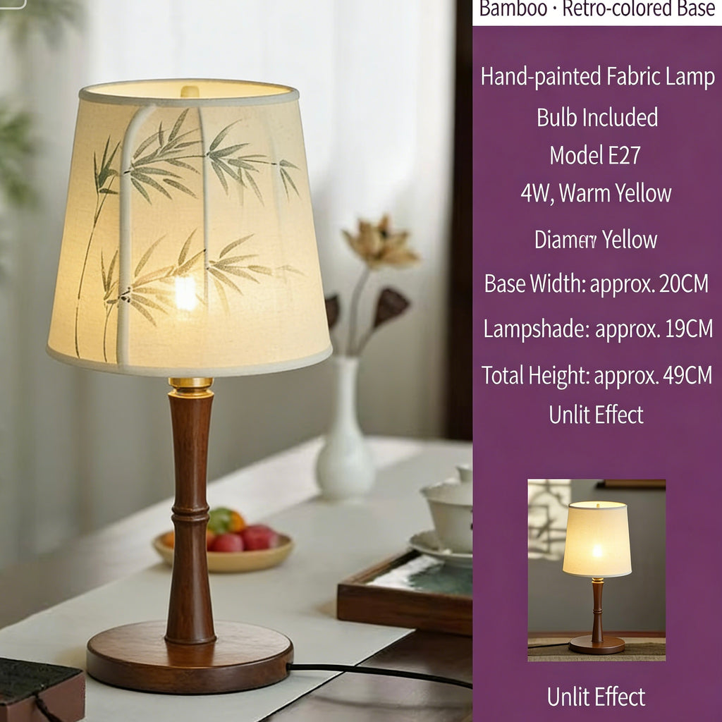 YiLi Retro New Chinese Style Solid Wood Table Lamp – Zen & Wabi-Sabi Bedside Atmosphere Light