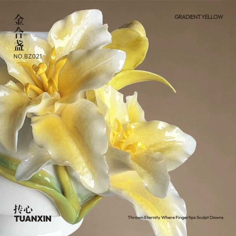 Artisan Hand-Pinched Lily Ceramic Mug – Cream Yellow (ICH) Craft Coffee Cup | Birthday/New Year Gift