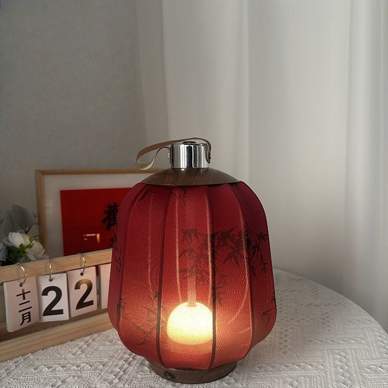 Mid-Century & New Chinese Style Fabric Table Lamp – Retro Bedside Atmosphere Lamp with Handles