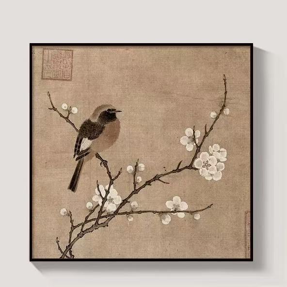 New Chinese Floral & Bird Wall Art – Timeless Elegance for Tea Rooms and Living Spaces(50*50cm)
