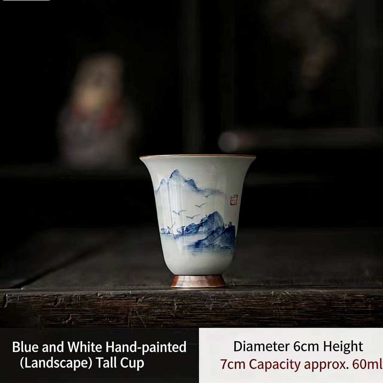 Blue and White Hand-Painted Ceramic Incense Smelling Cup – Retro Gongfu Tea Set & Gift Box