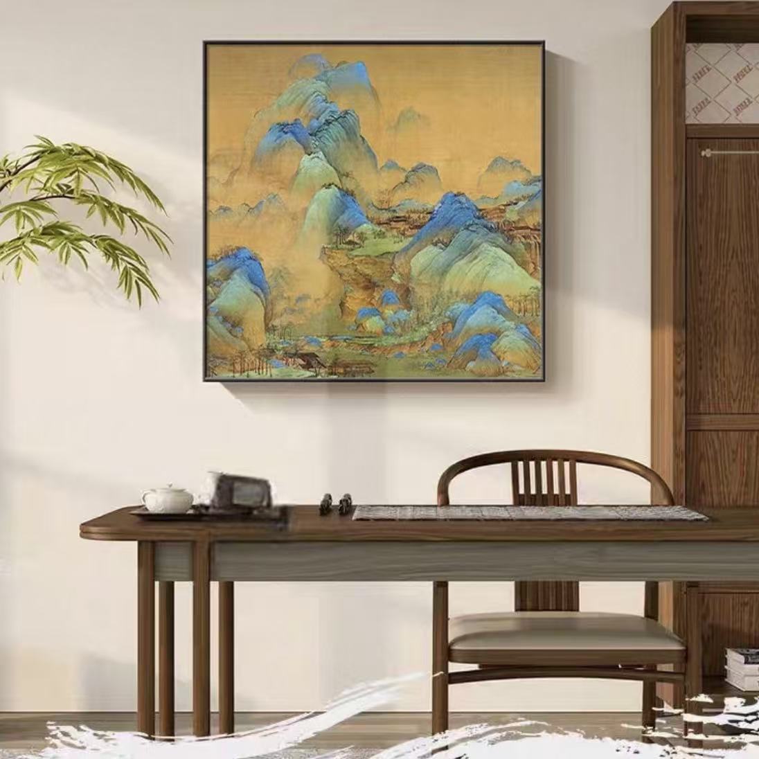 “Thousand Miles of Mountains” Zen Landscape Wall Art – New Chinese Aesthetic Decor(50*50cm)