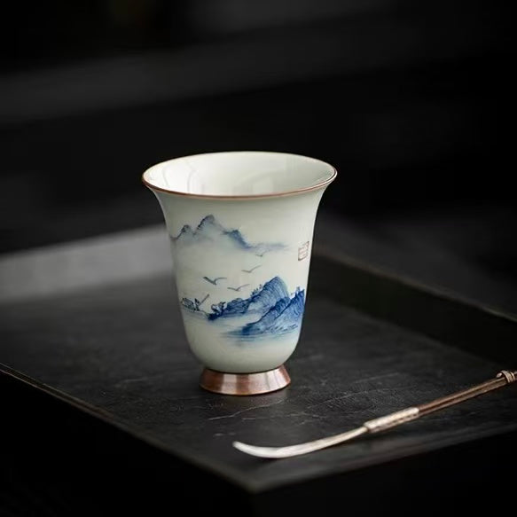 Blue and White Hand-Painted Ceramic Incense Smelling Cup – Retro Gongfu Tea Set & Gift Box