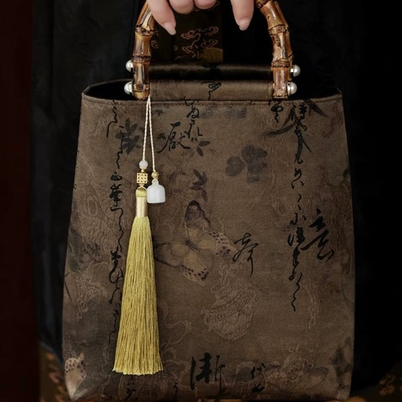 Yaji Xiangyunsha Bamboo Handle Clutch – Classic Chinese Qipao & Hanfu Handbag