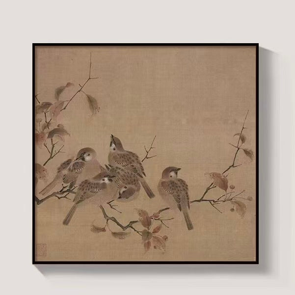 New Chinese Floral & Bird Wall Art – Timeless Elegance for Tea Rooms and Living Spaces(50*50cm)